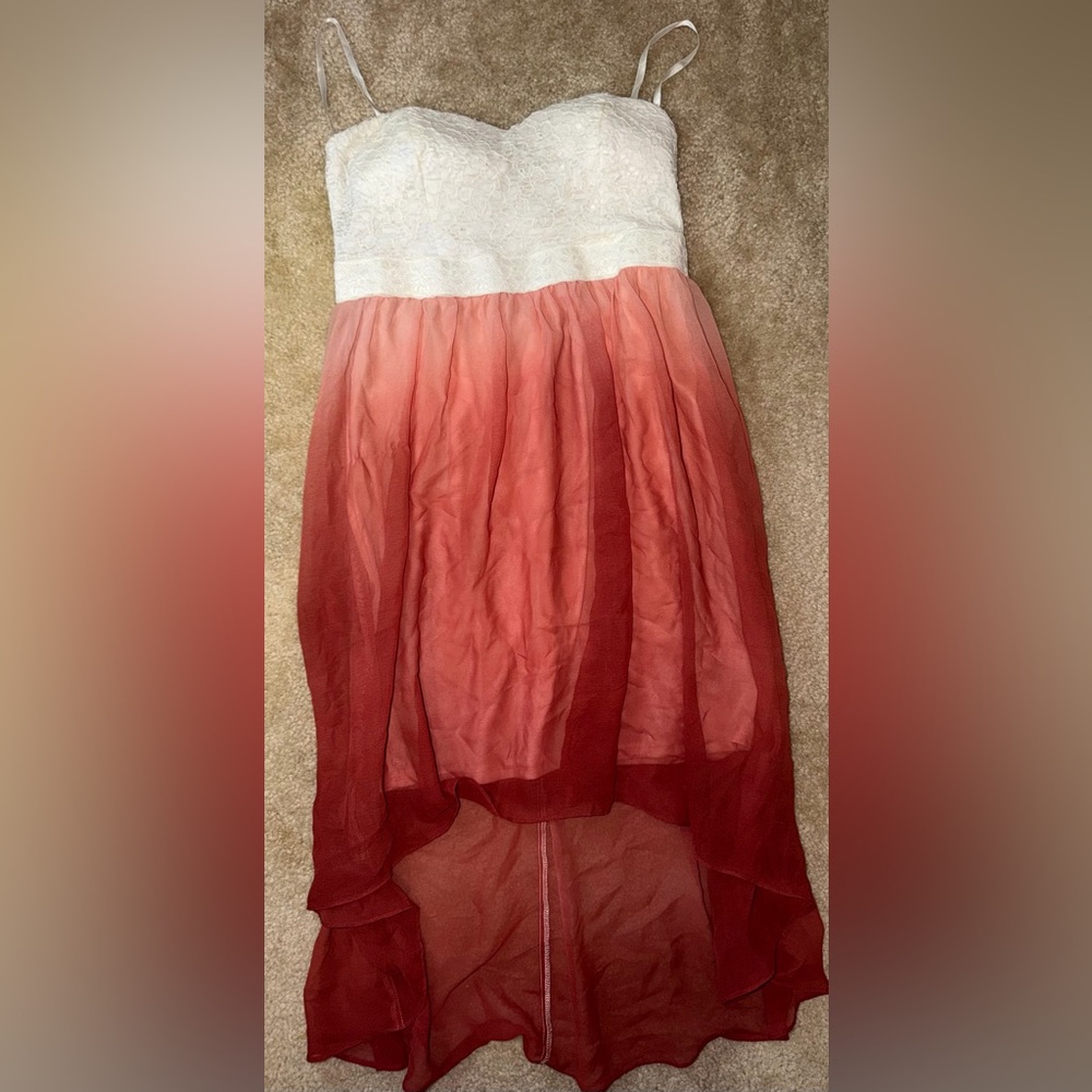 Love Culture Coral Ombre White Lace Strapless Maxi Dress Medium
